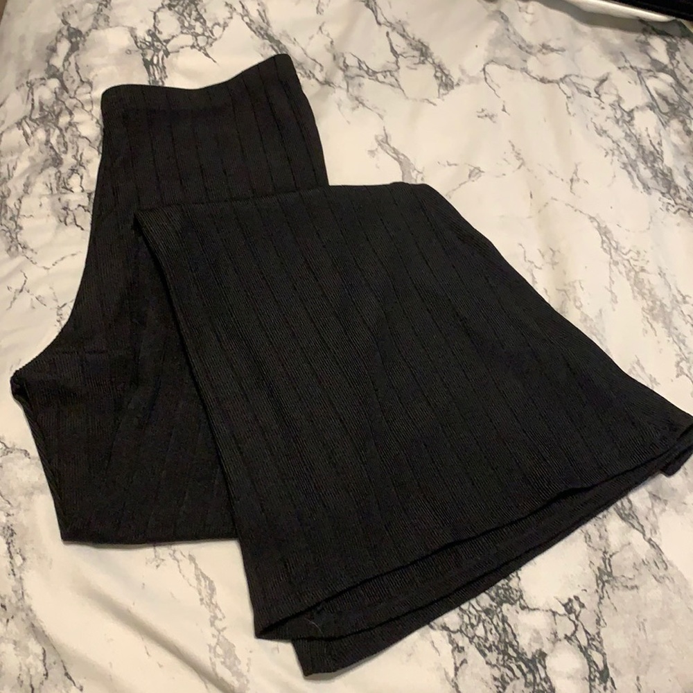 Black Ribbed Stretch Bell Bottom Pants